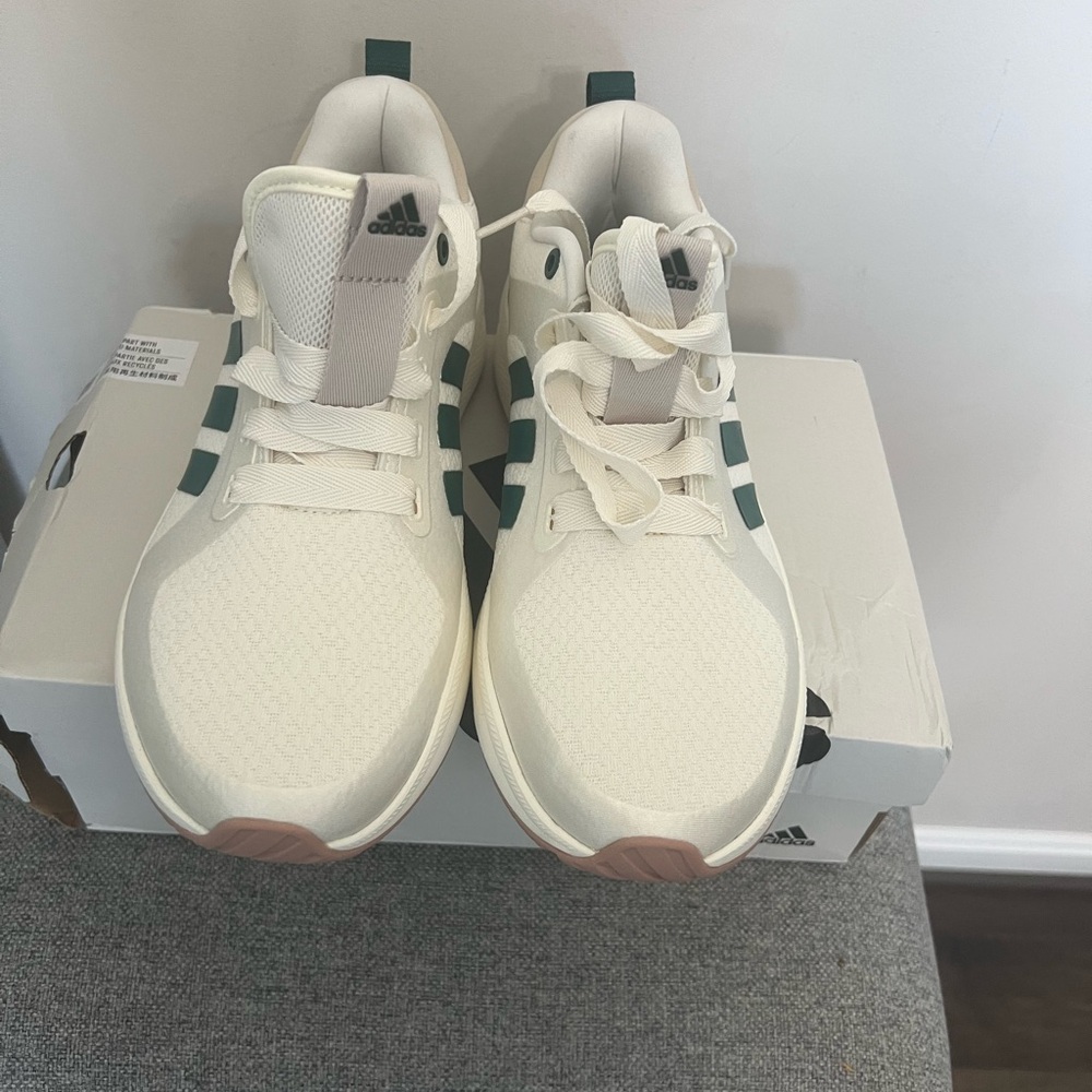 adidas Women's Cream and Dark Green Sneakers
